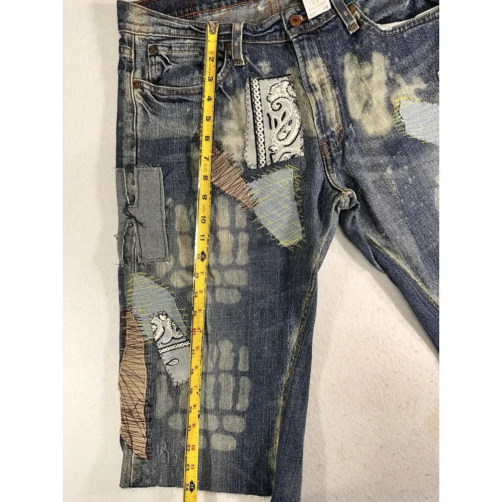 Levi's 514 Men's Slim Straight Blue Denim Cut-Off Shorts Distressed Patchwork